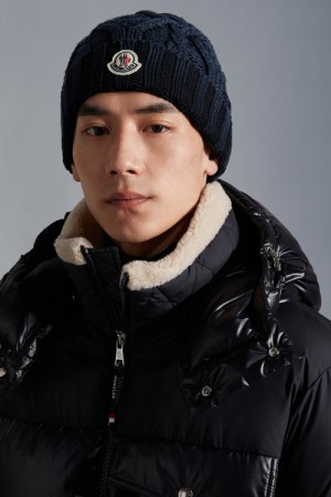 Gorro Moncler Lana Hombre Azul Marino Azules | NWJV-63824