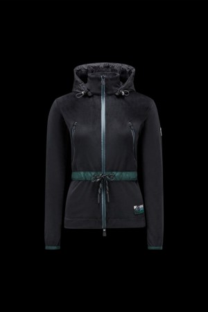 Sudadera con Capucha Moncler Velour Zip-up Mujer Negras | GVZE-30892