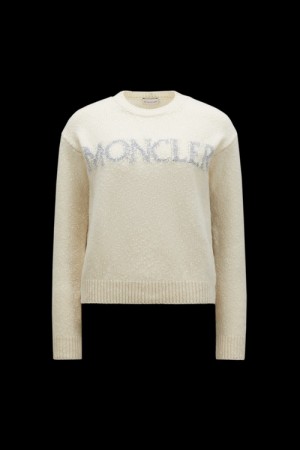 Suéteres Moncler Logo Lana & Cashmere Mujer Blancas | GSVA-65489