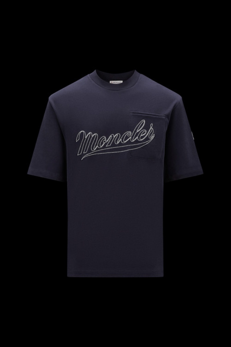 Camiseta Moncler Logo T Hombre Azul Marino Azules | KUSF-27958