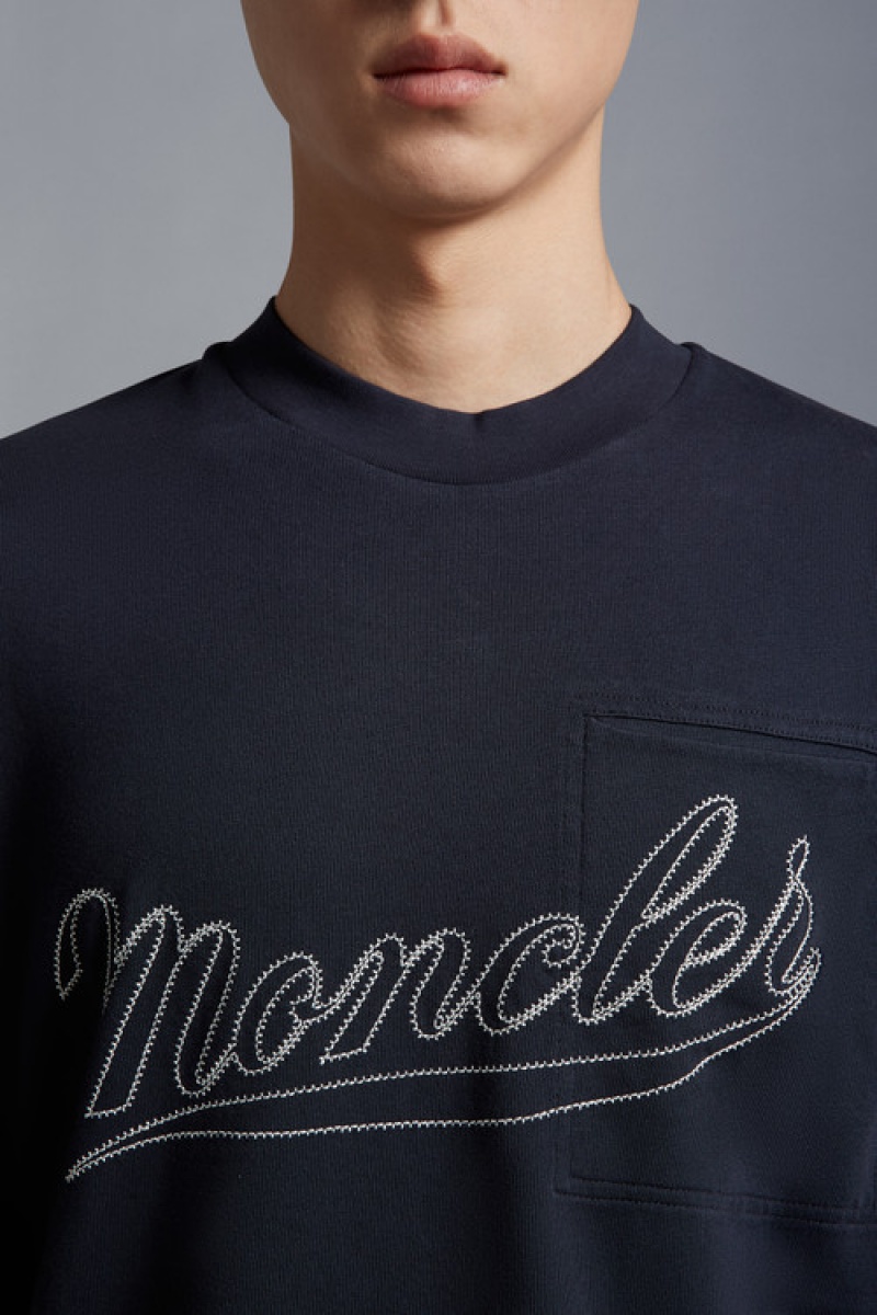 Camiseta Moncler Logo T Hombre Azul Marino Azules | KUSF-27958